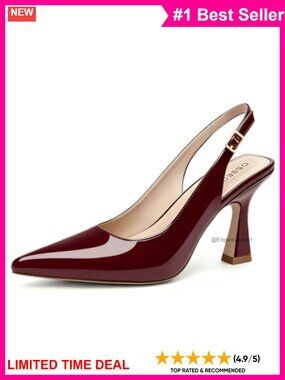 Slingback Kitten Heels Pointed Toe Pumps Faux Leather